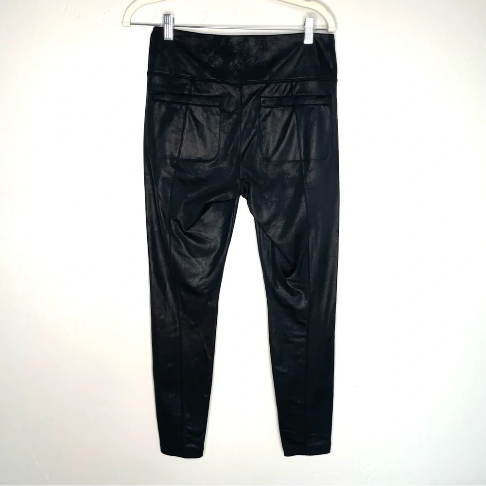 Athleta Delancey Gleam Tight‎ Leggings Black Medium Faux Leather Pockets M